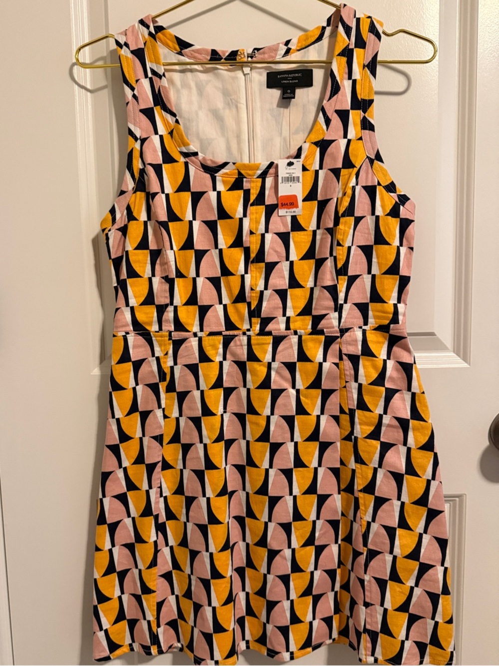 Banana Republic Linen-Blend Sleeveless Dress in Pink, Mustard & Black